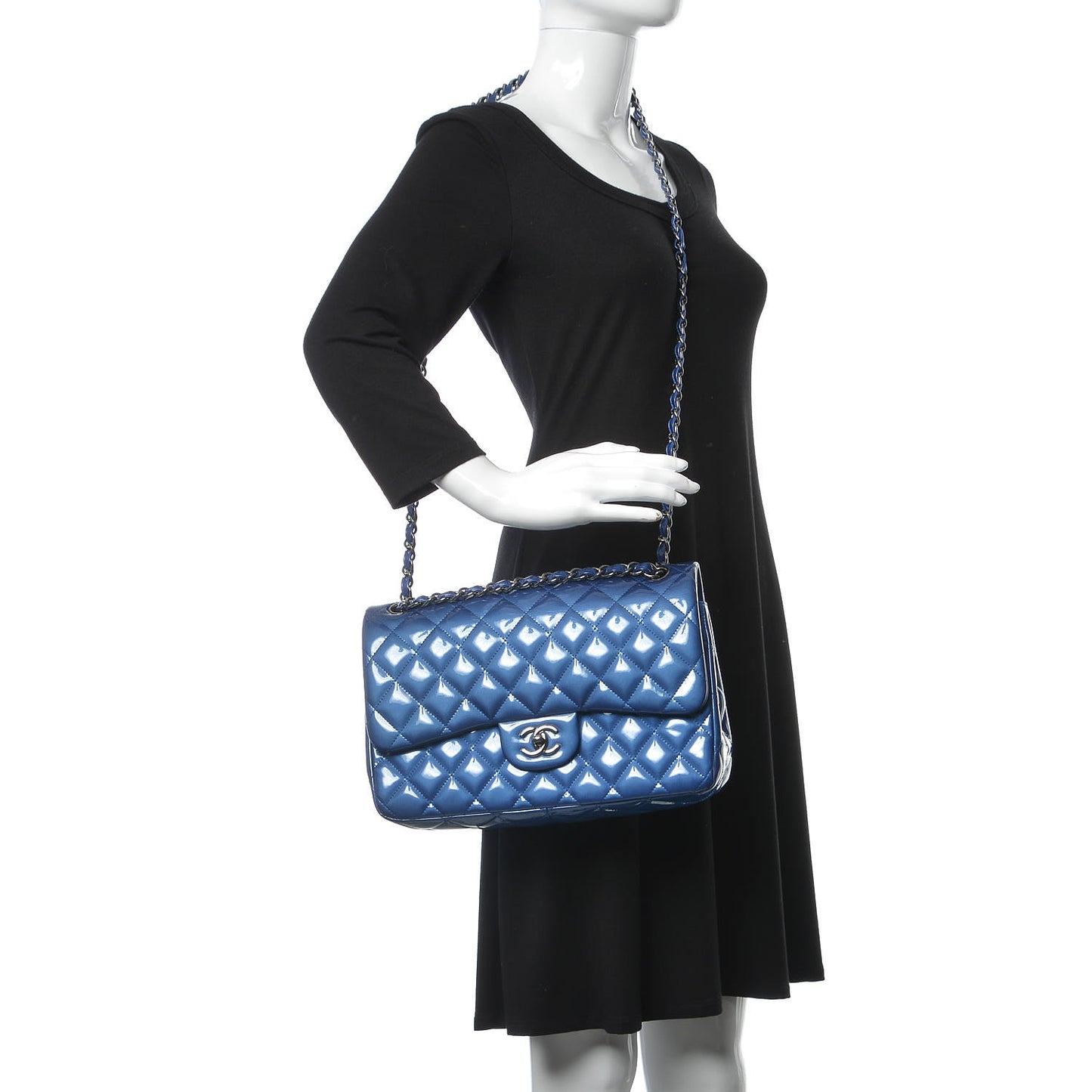 Patent Quilted Jumbo Double Flap Dark Blue