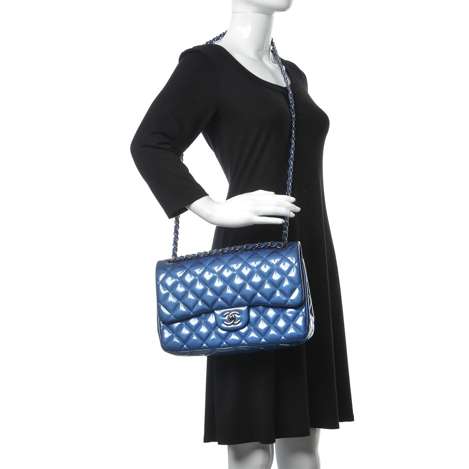 Chanel Patent Quilted Jumbo Double Flap Dark Blue 2 of 8