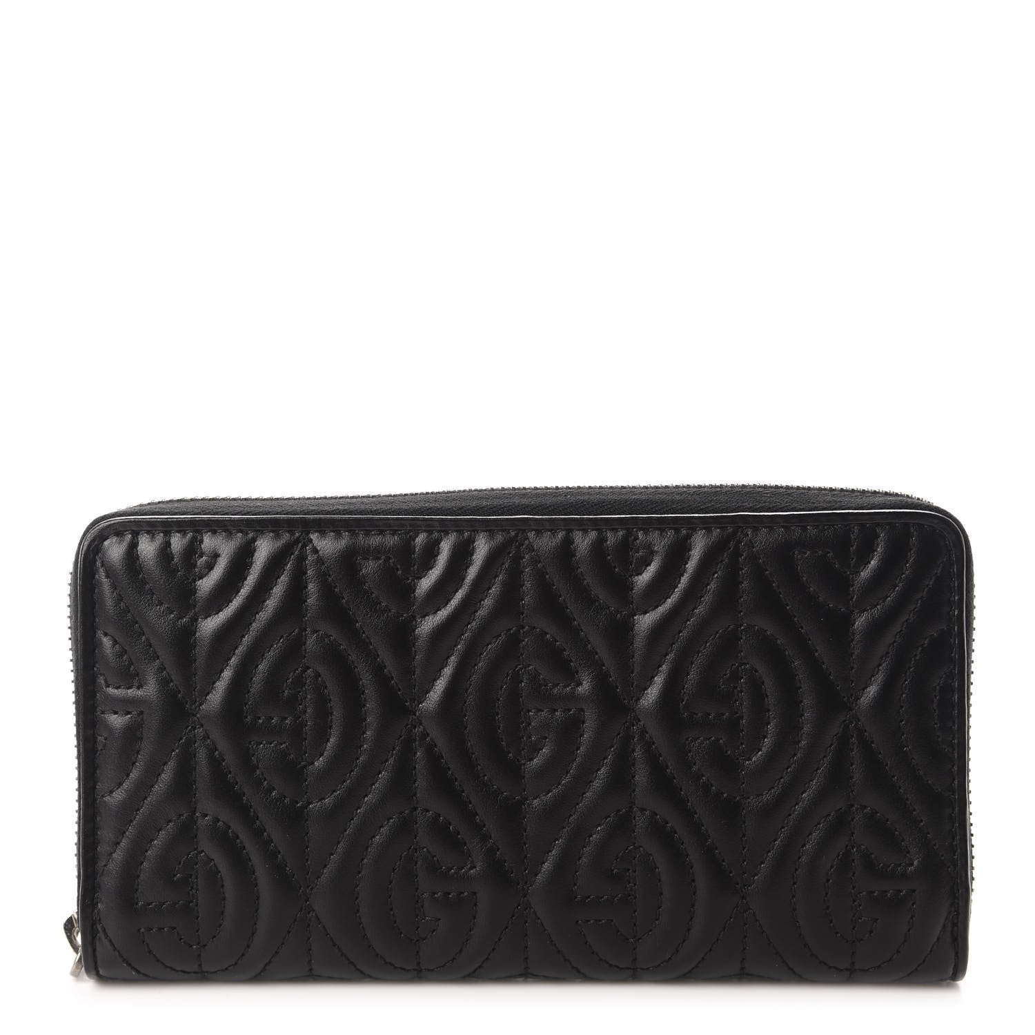 Gucci Calfskin G Rhombus Quilted Zip Around Wallet Black 1 of 8