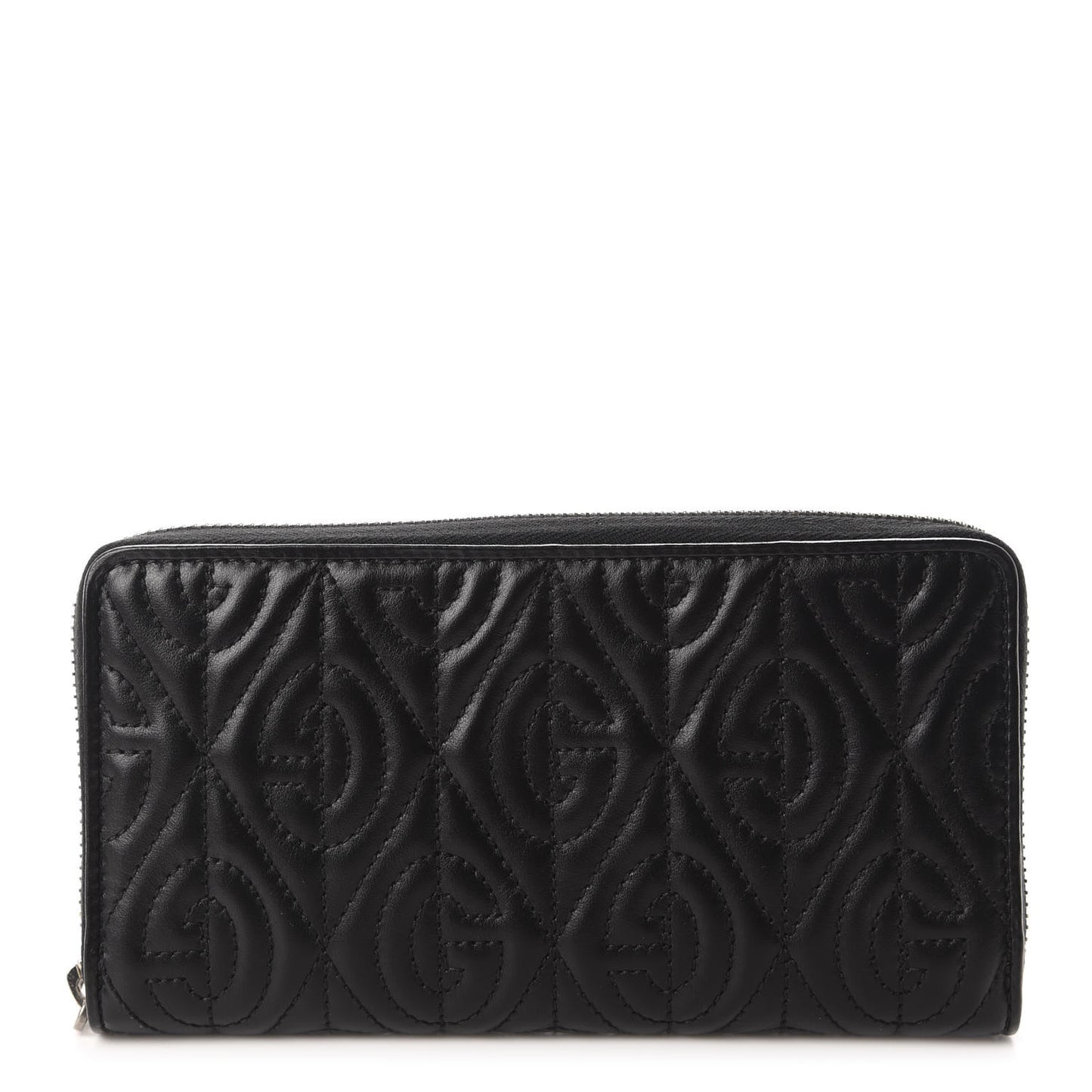 Calfskin G Rhombus Quilted Zip Around Wallet Black