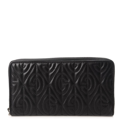 Gucci Calfskin G Rhombus Quilted Zip Around Wallet Black 1 of 8