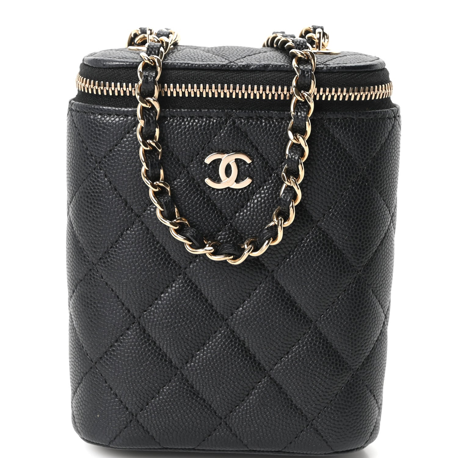 Chanel Caviar Quilted Small Vertical Coco Beauty Vanity Case With Chain Black 8 of 10