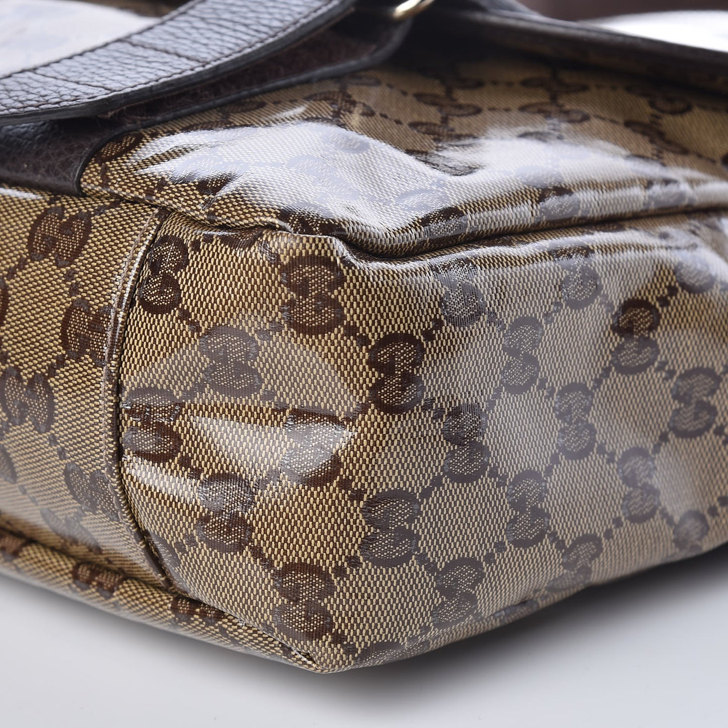 Crystal Monogram Medium Double Buckle Flap Messenger Beige Dark Brown