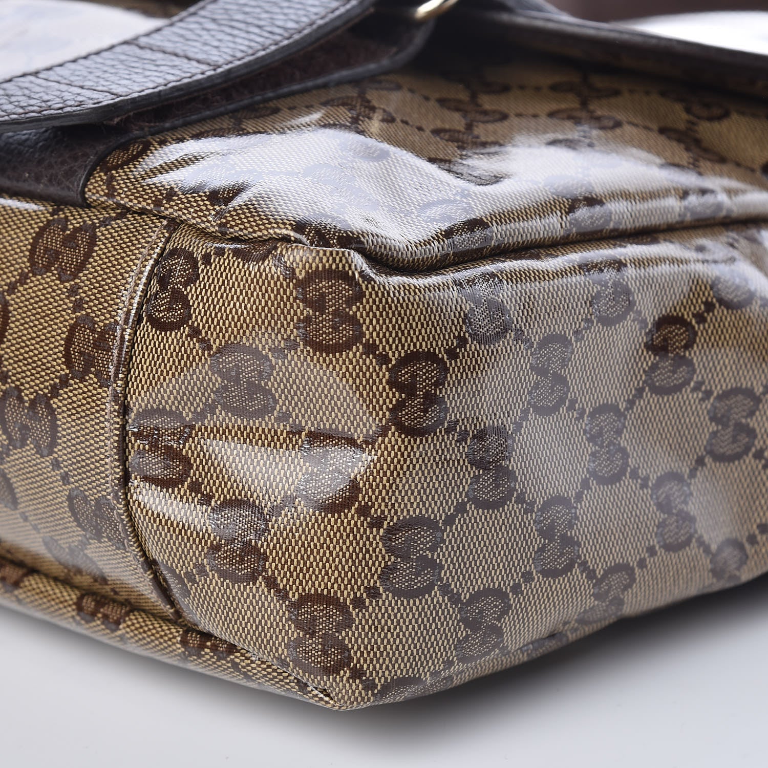 Gucci Crystal Monogram Medium Double Buckle Flap Messenger Beige Dark Brown 10 of 10