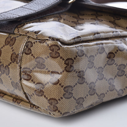 Gucci Crystal Monogram Medium Double Buckle Flap Messenger Beige Dark Brown 10 of 10