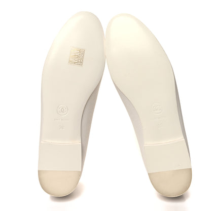 Chanel Calfskin Patent CC Cap Toe Ballerina Flats 38 White Red 5 of 9