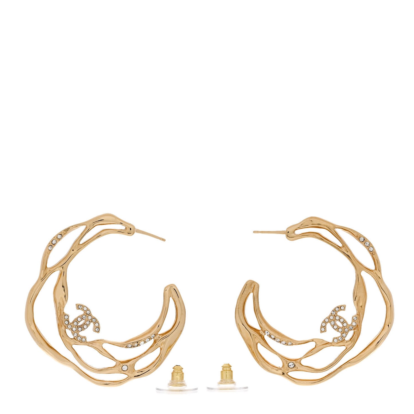 Crystal CC Diamantes Hoop Earrings Gold