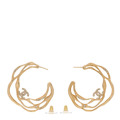 Chanel Crystal CC Diamantes Hoop Earrings Gold 3 of 5
