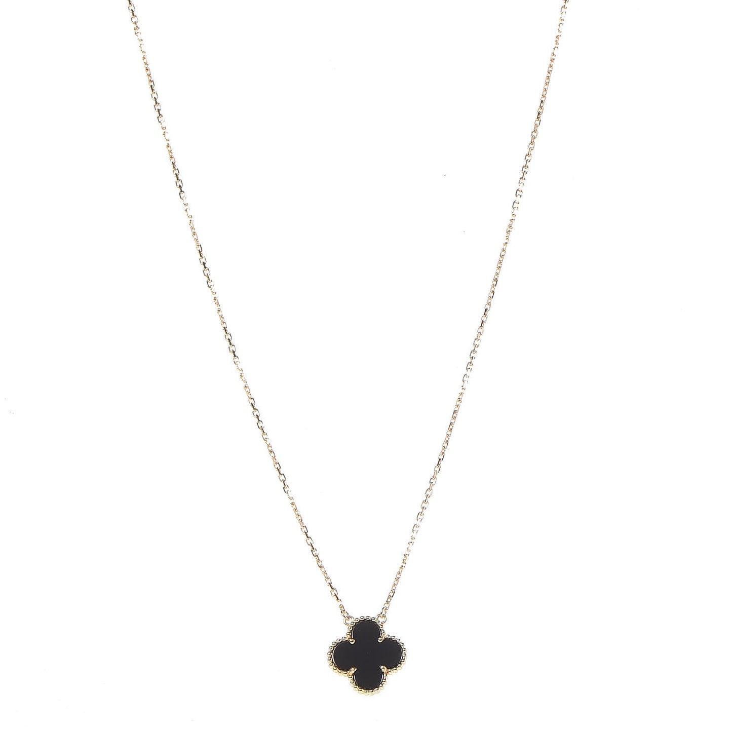 18K Yellow Gold Black Onyx Vintage Alhambra Pendant Necklace