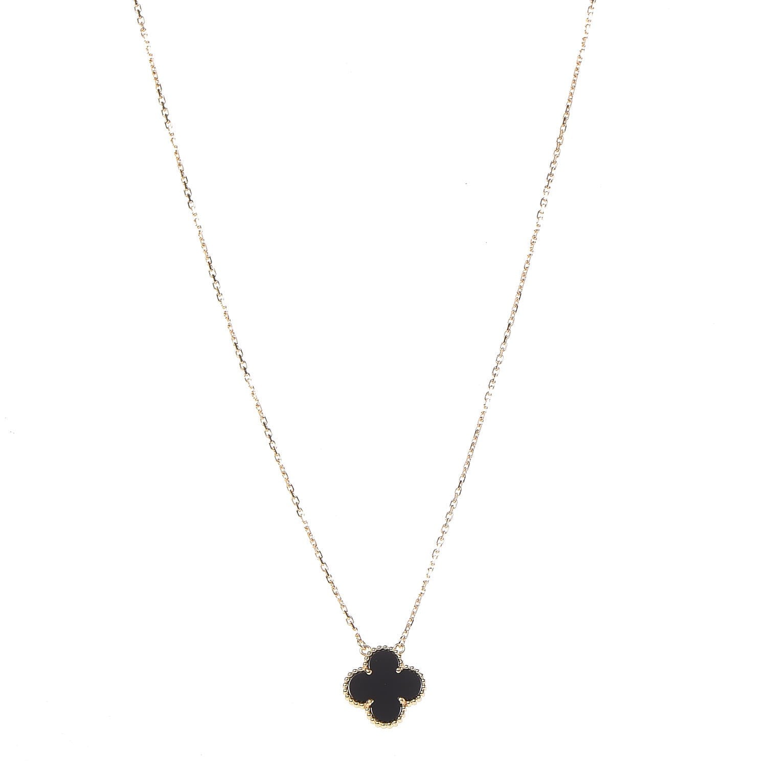 Van Cleef & Arpels 18K Yellow Gold Black Onyx Vintage Alhambra Pendant Necklace 1 of 9