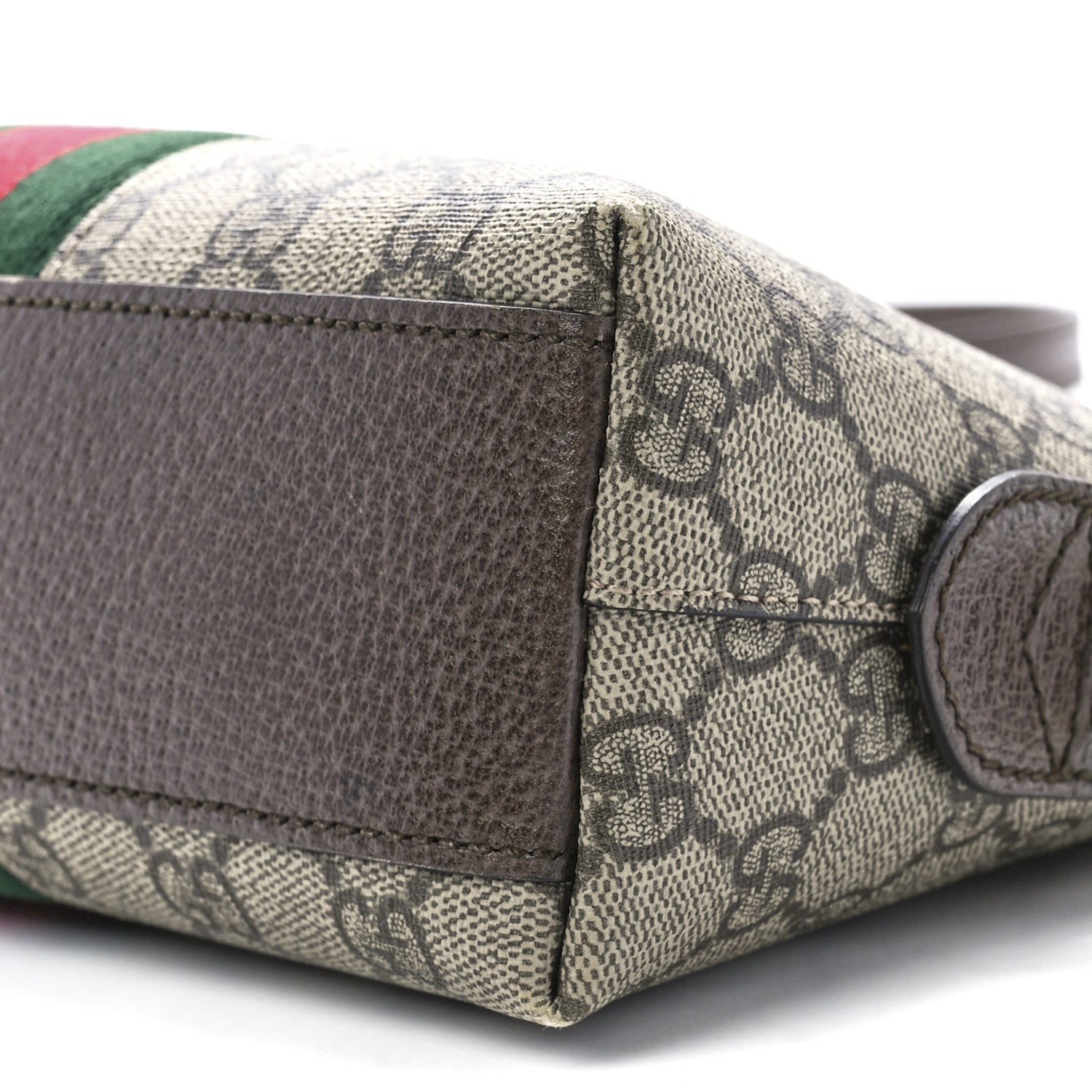 Gucci GG Supreme Monogram Textured Dollar Calfskin Web Small Ophidia Dome Shoulder Bag Beige Ebony New Acero 12 of 13