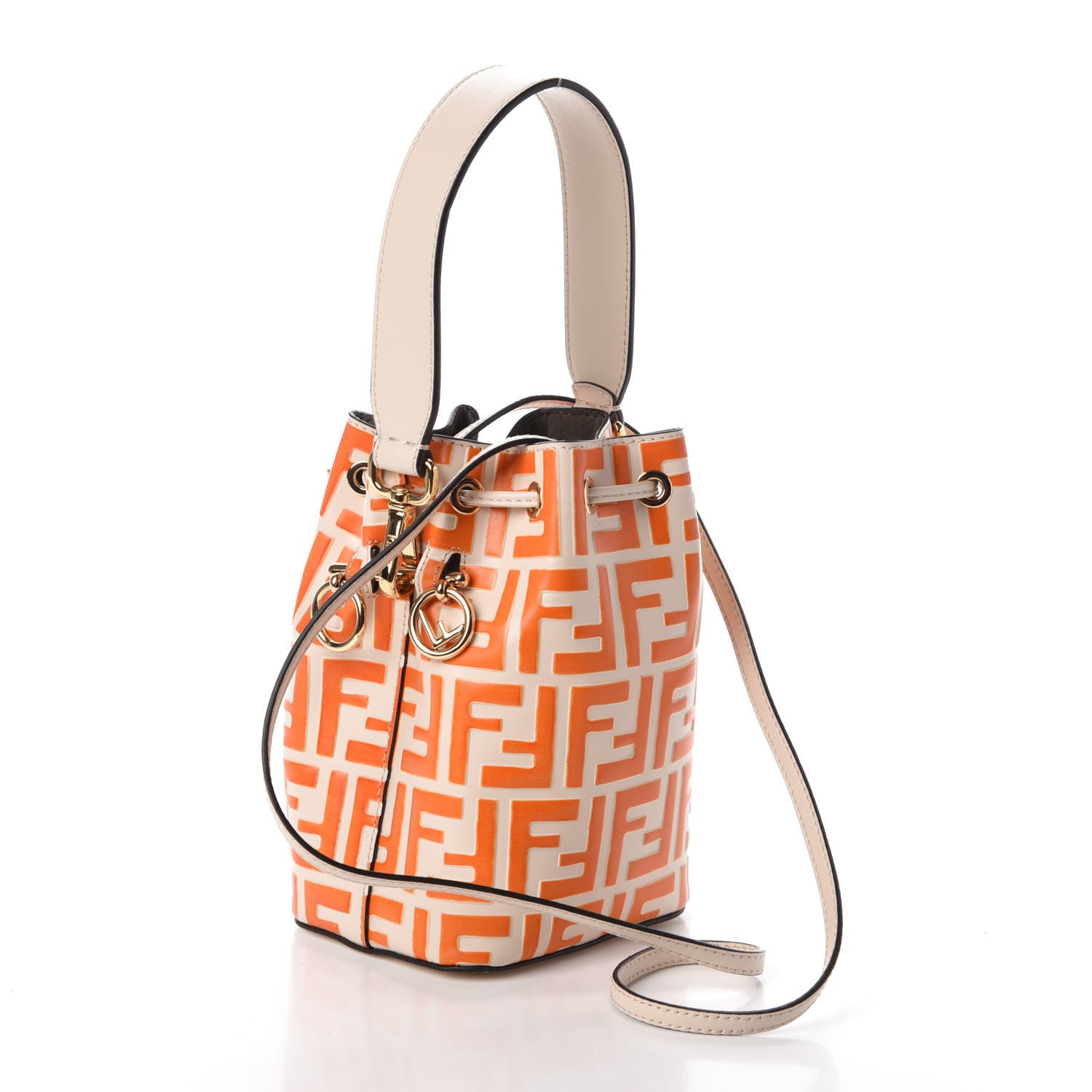 Fendi Vitello Liberty F is Fendi Bi-Color FF 1974 Embossed Mini Mon Tresor Bucket Bag Camelia Aranciata 4 of 10