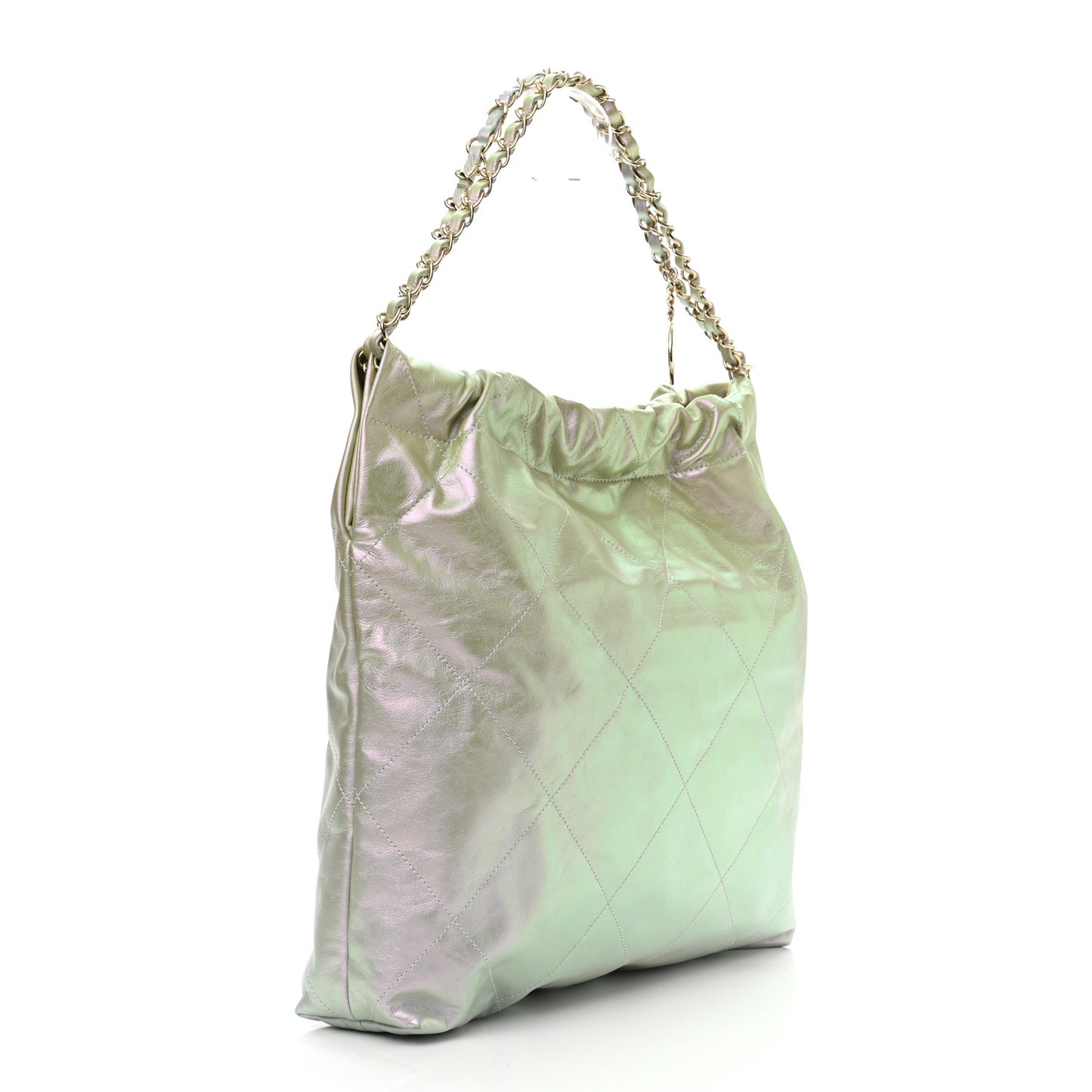 Iridescent Calfskin Quilted Chanel 22 Blue Green