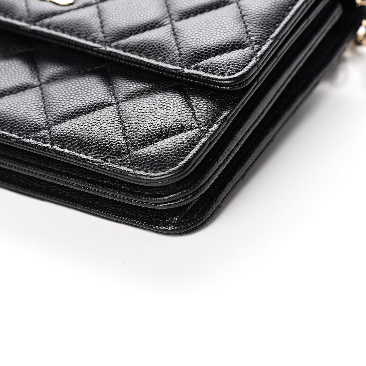 Caviar Quilted Square Wallet On Chain WOC Black