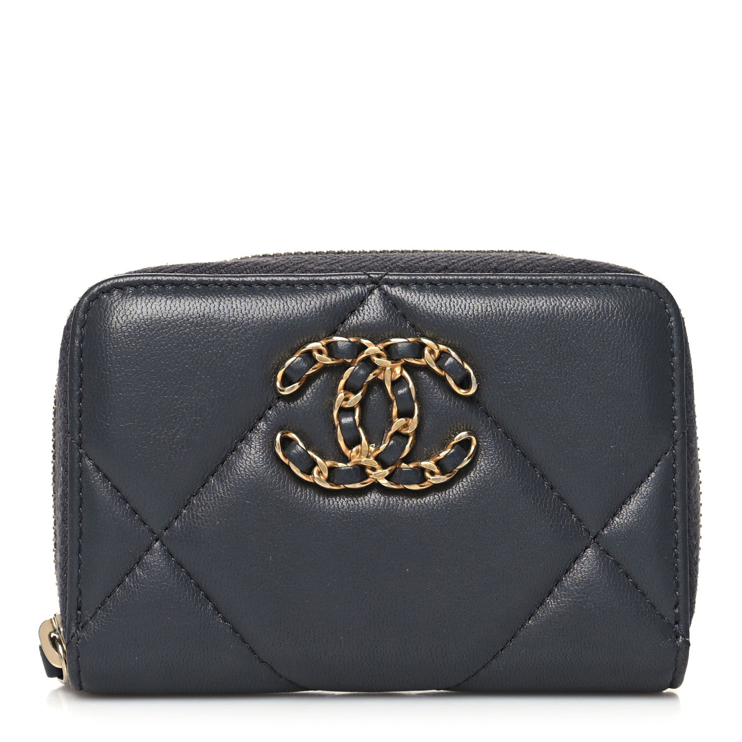 Chanel Lambskin Quilted Chanel 19 Zip Around Coin Purse Wallet Dark Grey 1 of 9