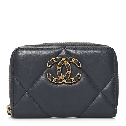 Chanel Lambskin Quilted Chanel 19 Zip Around Coin Purse Wallet Dark Grey 1 of 9