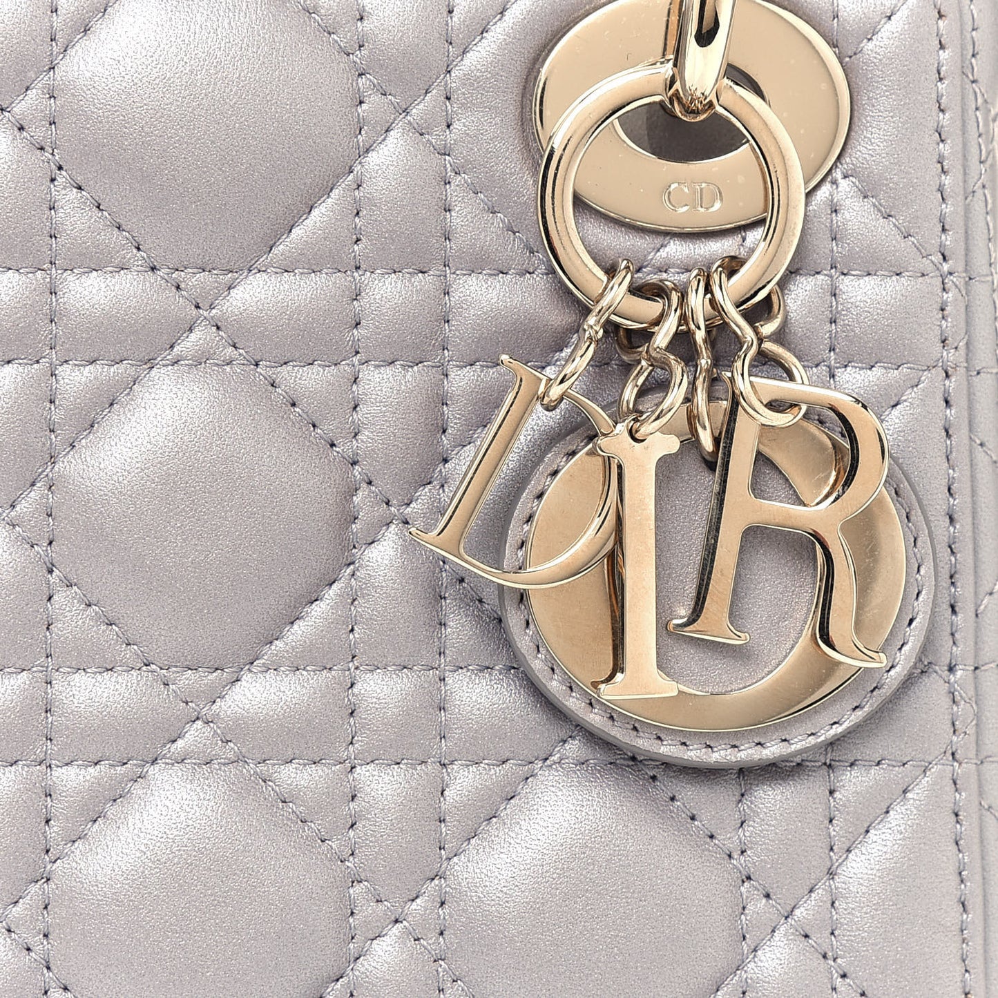 Metallic Lambskin Cannage Mini Lady Dior Grey