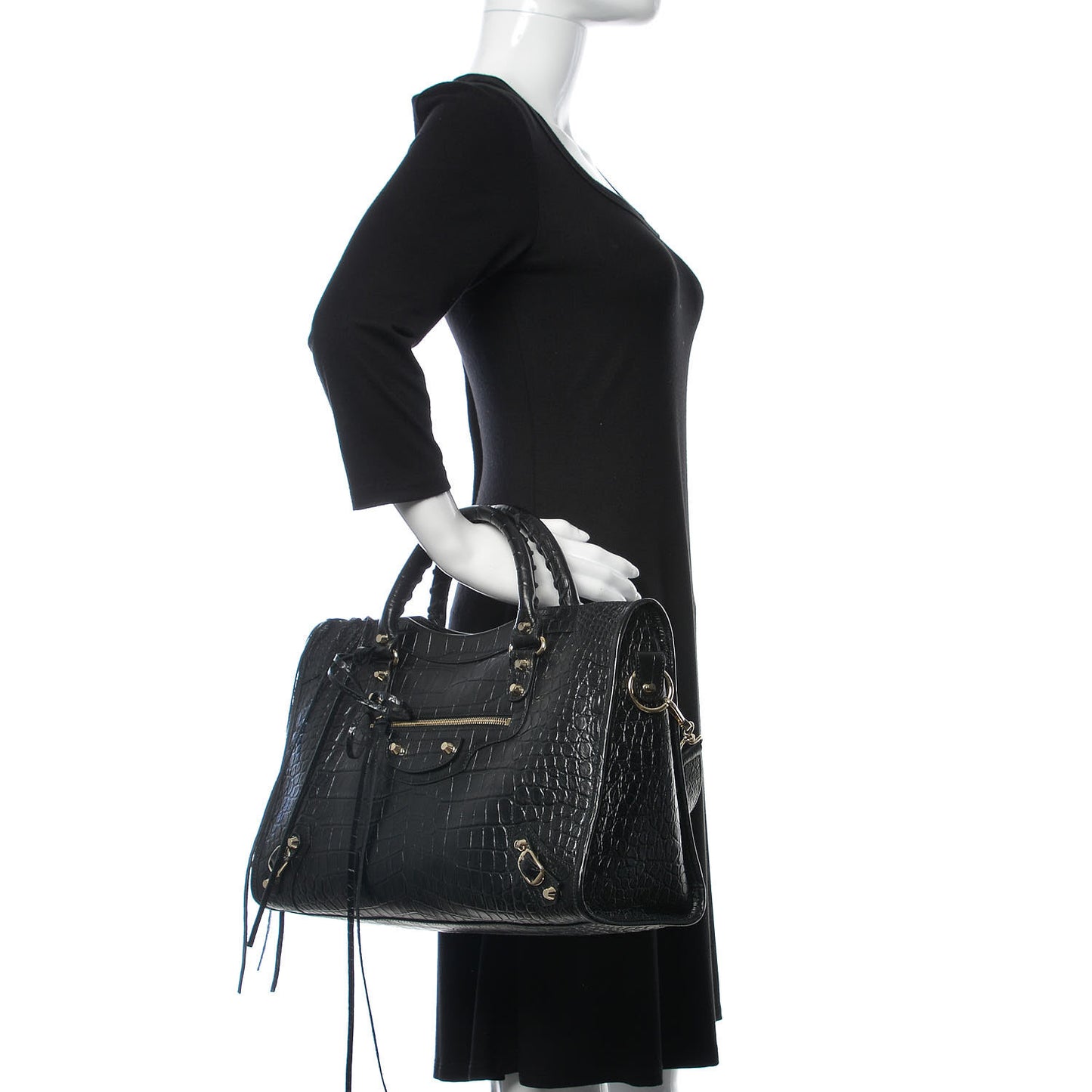 Calfskin Crocodile Embossed Classic Hardware City Black