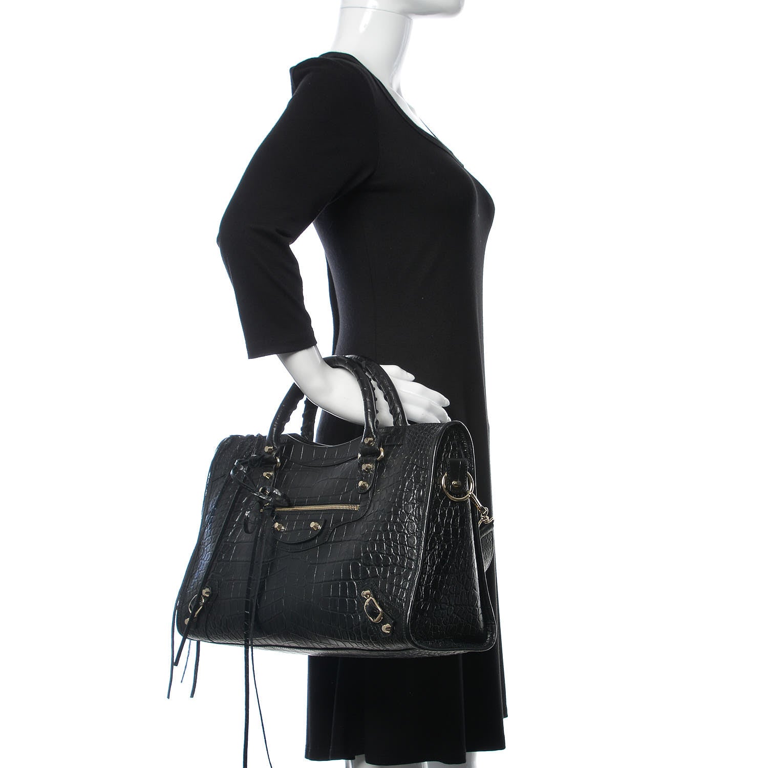 Balenciaga Calfskin Crocodile Embossed Classic Hardware City Black 3 of 10