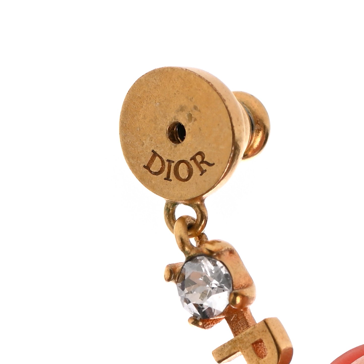 Crystal Pearl Logo Dangle Earrings Gold