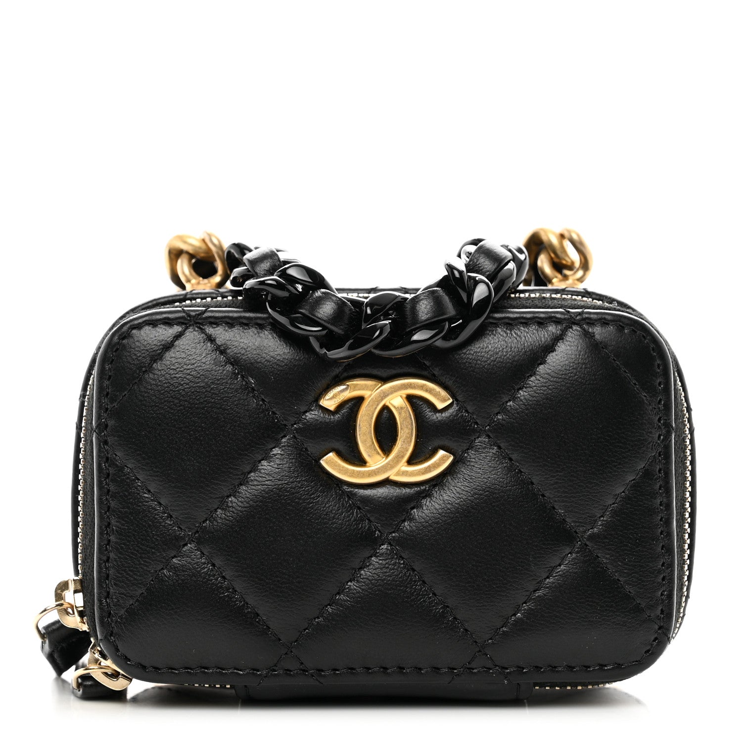 Chanel Lambskin Quilted Mini Lacquered Chain Clutch Black 1 of 8