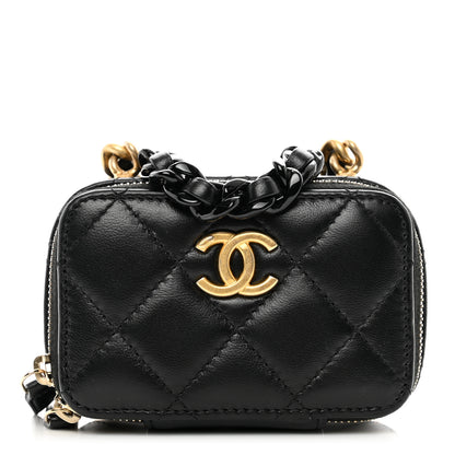 Chanel Lambskin Quilted Mini Lacquered Chain Clutch Black 1 of 8