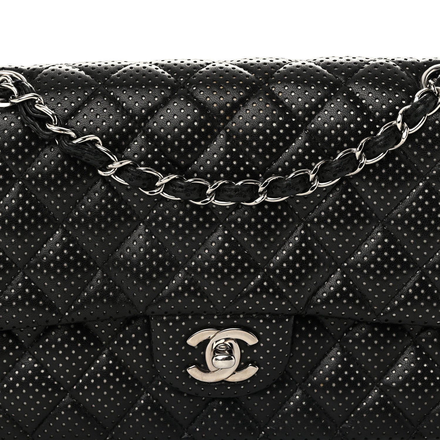 Chanel Lambskin Perforated Medium Double Flap Black 8 of 12