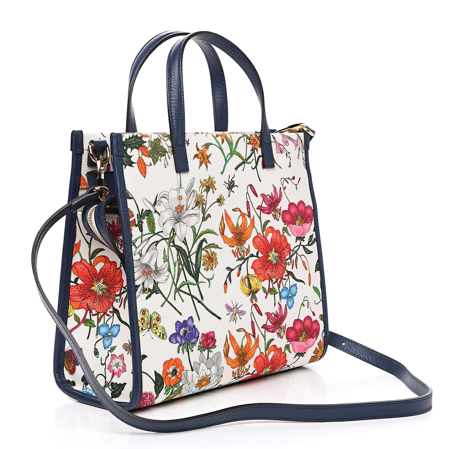 Canvas Medium Flora Tote White Multicolor Blue Agata