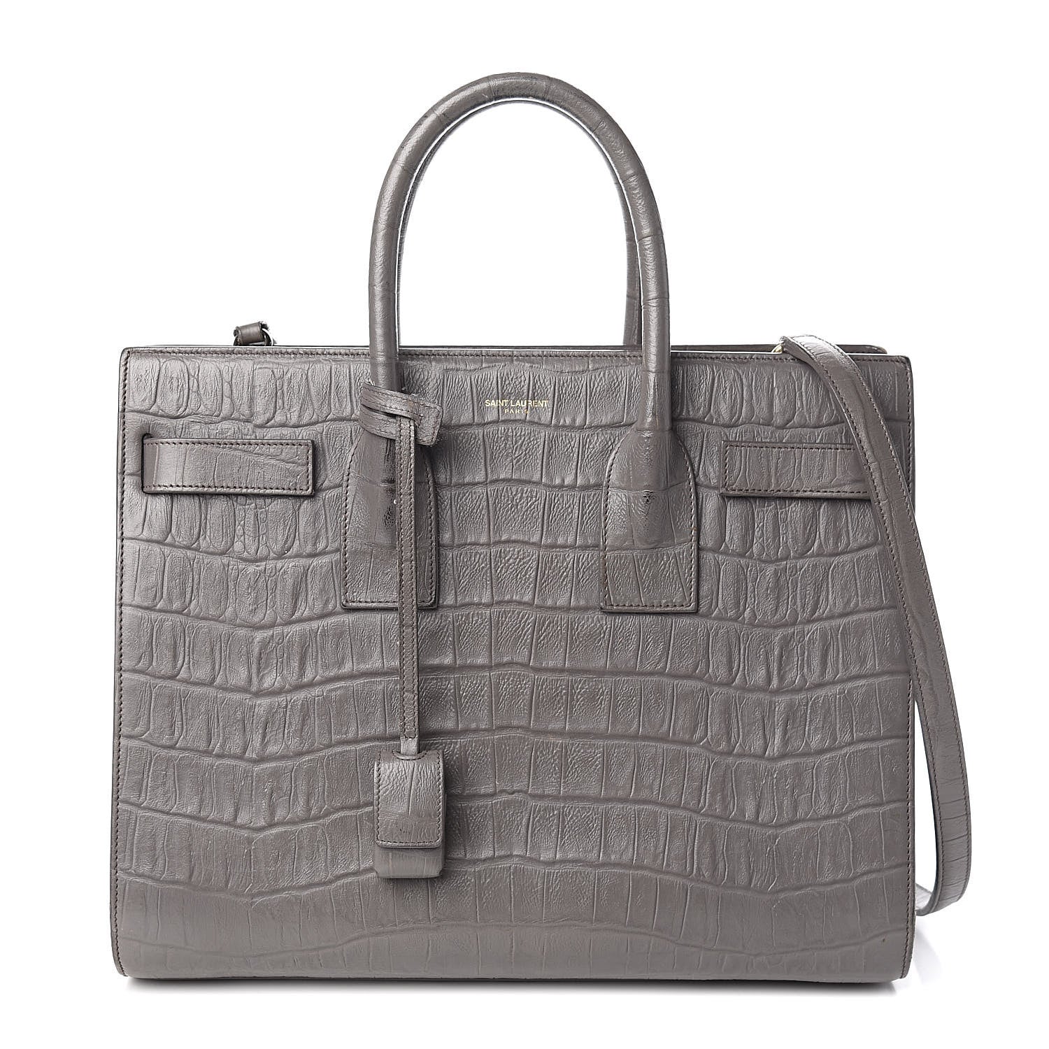 Saint Laurent Calfskin Crocodile Embossed Small Sac De Jour Fog 1 of 17