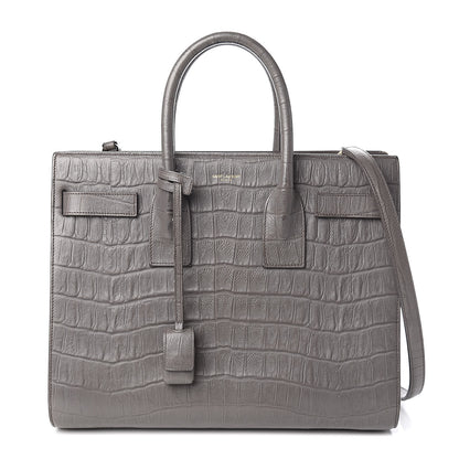 Saint Laurent Calfskin Crocodile Embossed Small Sac De Jour Fog 1 of 17