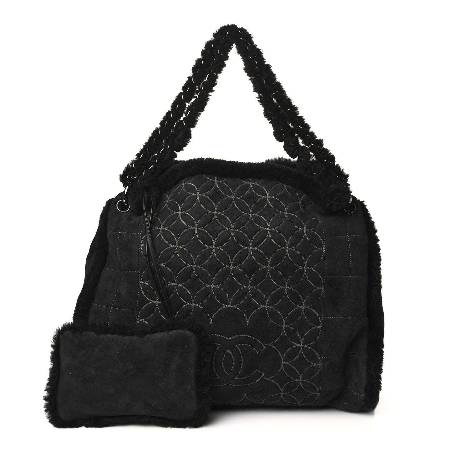 Shearling Suede Stitched CC Tote Black