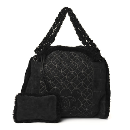 Chanel Shearling Suede Stitched CC Tote Black 1 of 11