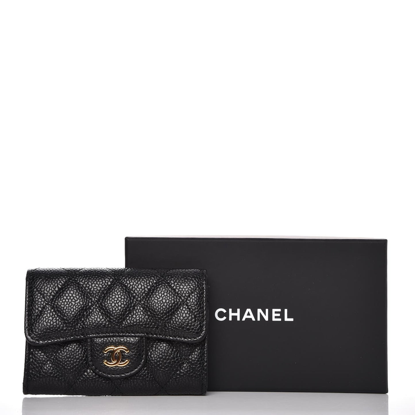 Caviar Quilted Flap Card Holder Black