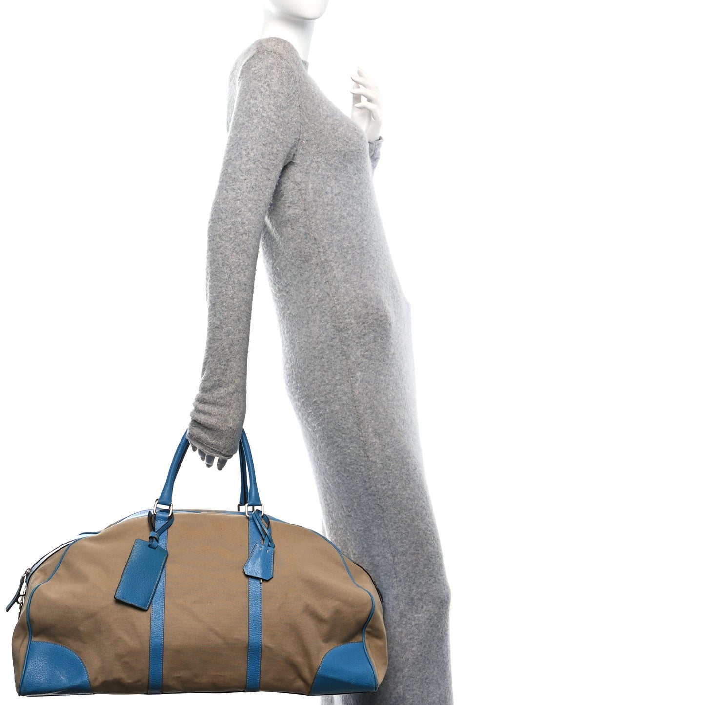 Canvas Calfskin Duffle Beige Blue