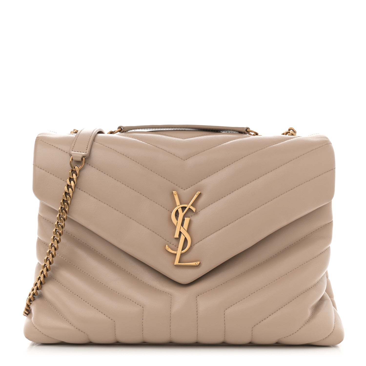 Saint Laurent Calfskin Y Quilted Monogram Medium Loulou Chain Satchel Dark Beige 1 of 12