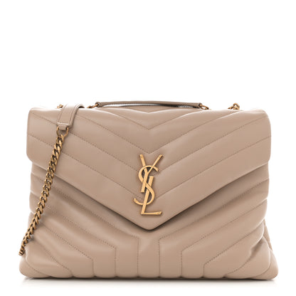 Saint Laurent Calfskin Y Quilted Monogram Medium Loulou Chain Satchel Dark Beige 1 of 12