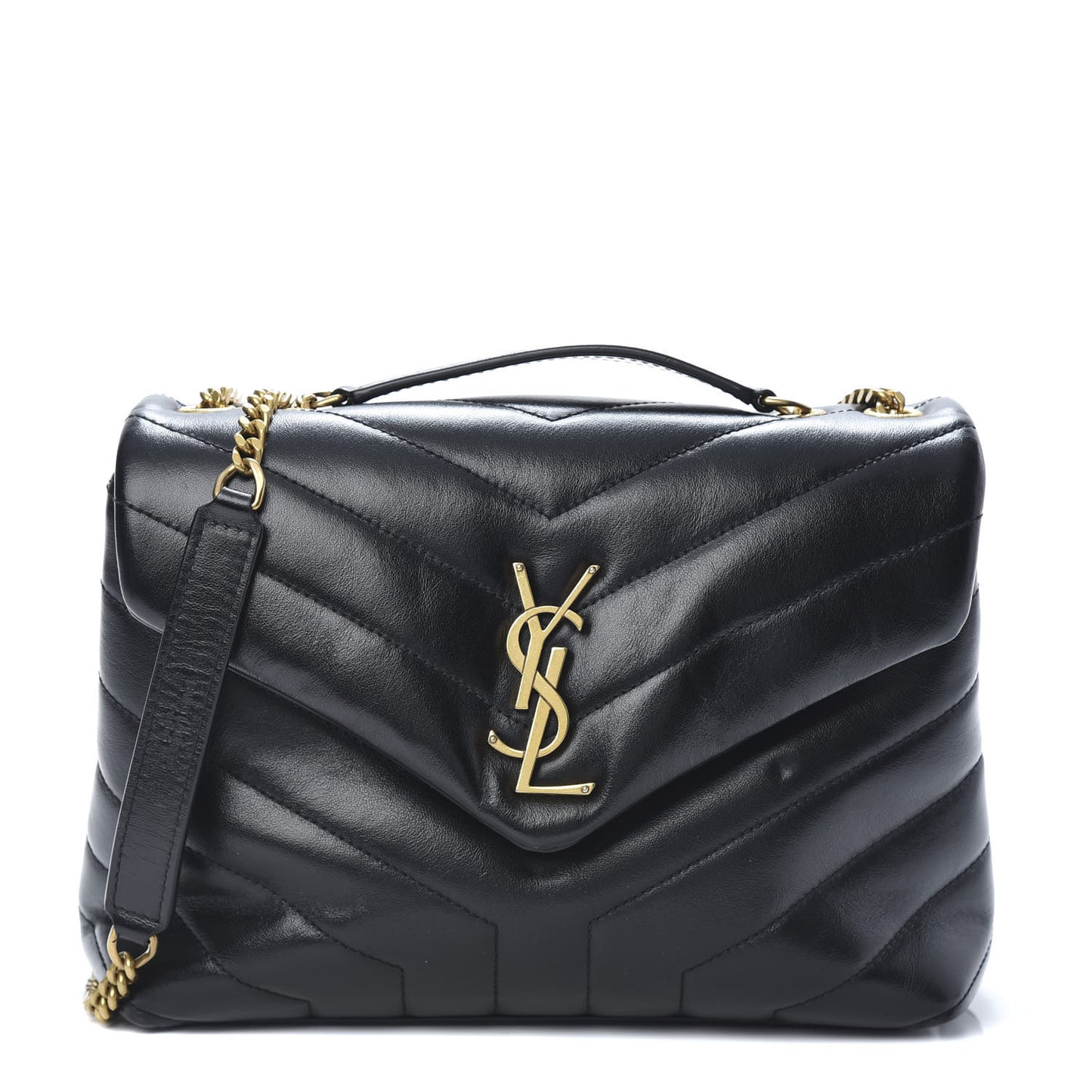 Calfskin Y Quilted Monogram Small Loulou Chain Satchel Black