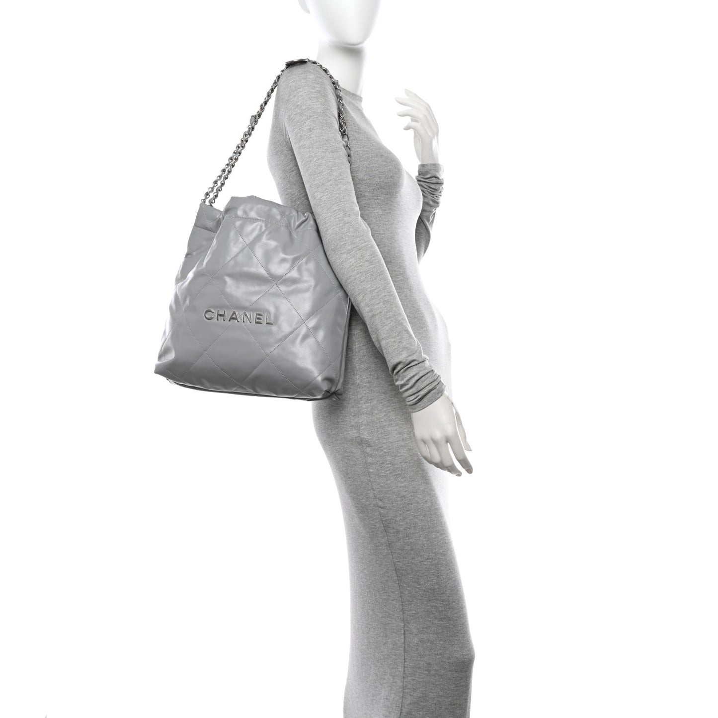 Shiny Calfskin Quilted Small Chanel 22 Grey