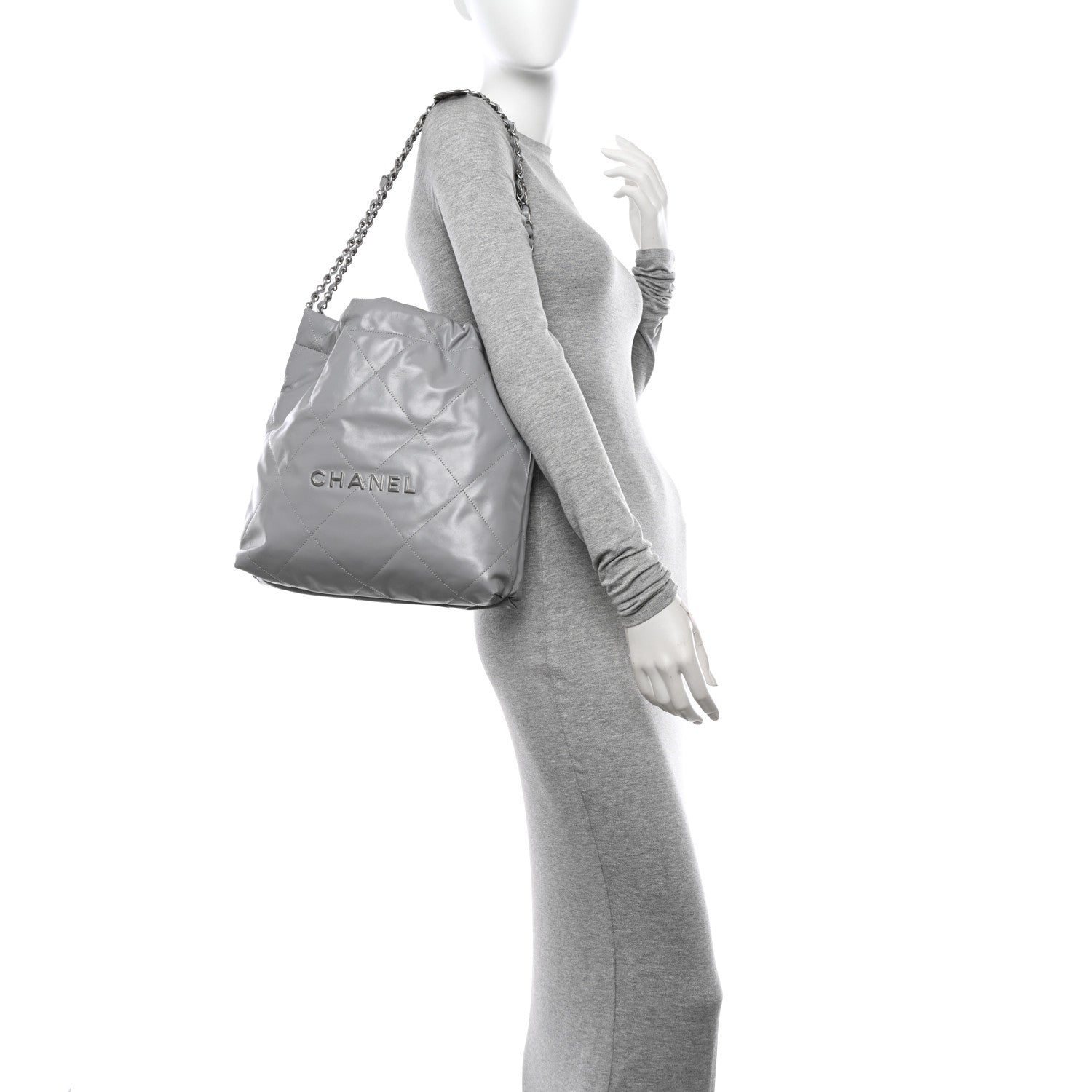 Chanel Shiny Calfskin Quilted Small Chanel 22 Grey 2 of 11