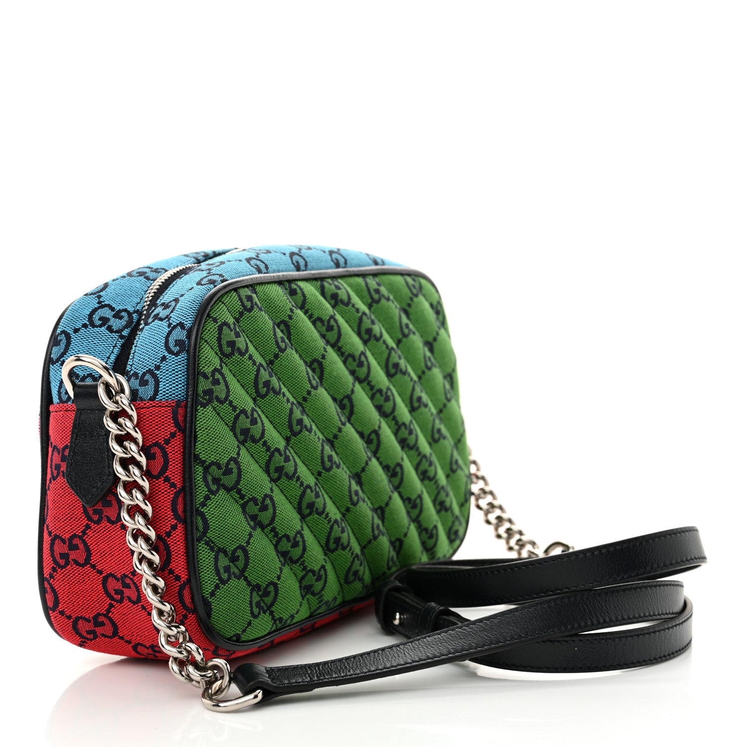 Gucci Monogram Multicolor Matelasse Diagonal Small GG Marmont Chain Shoulder Bag Pink Blue Green Red Light Blue 3 of 11
