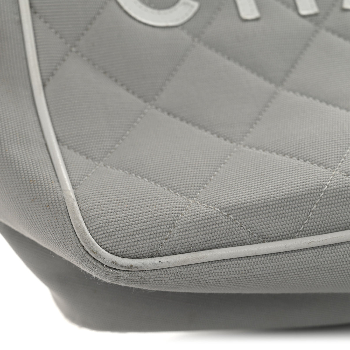 Canvas Quilted Sport Shoulder Bag Grey White