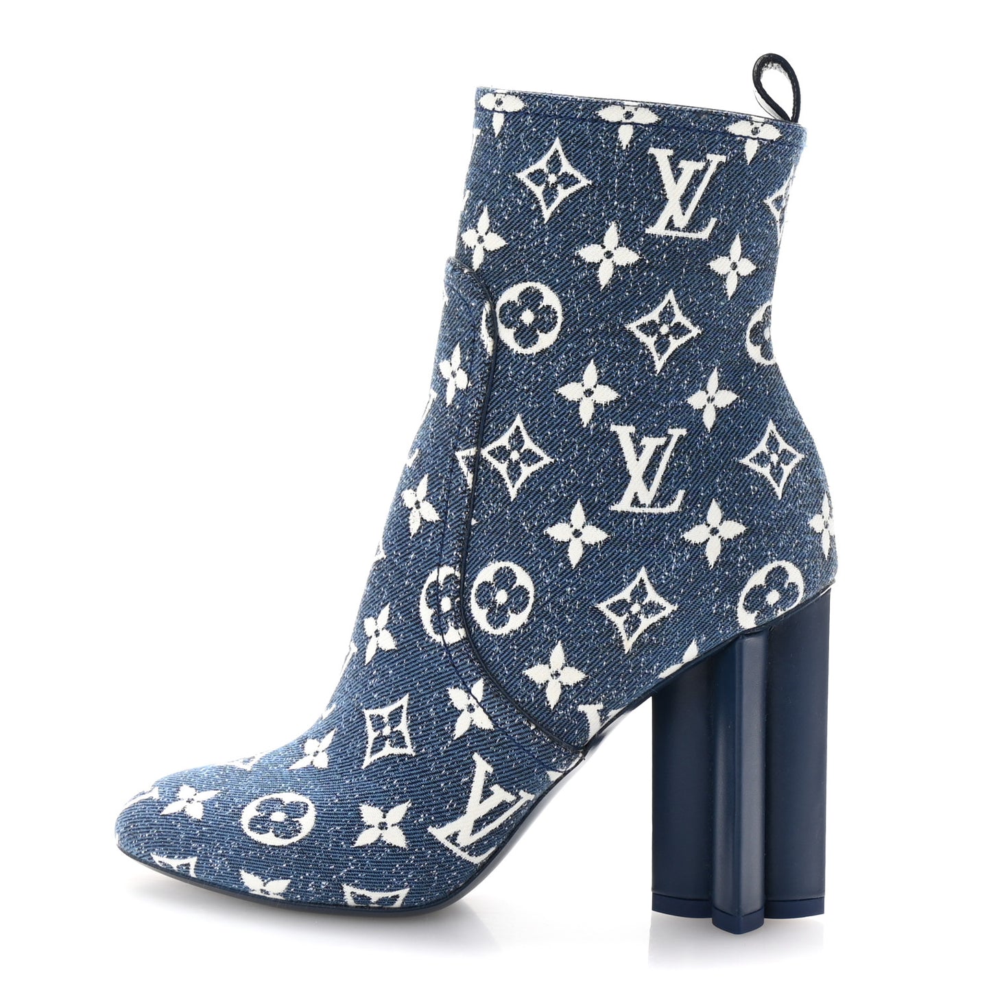 Denim Monogram Silhouette Ankle Boots 37.5 Navy Blue