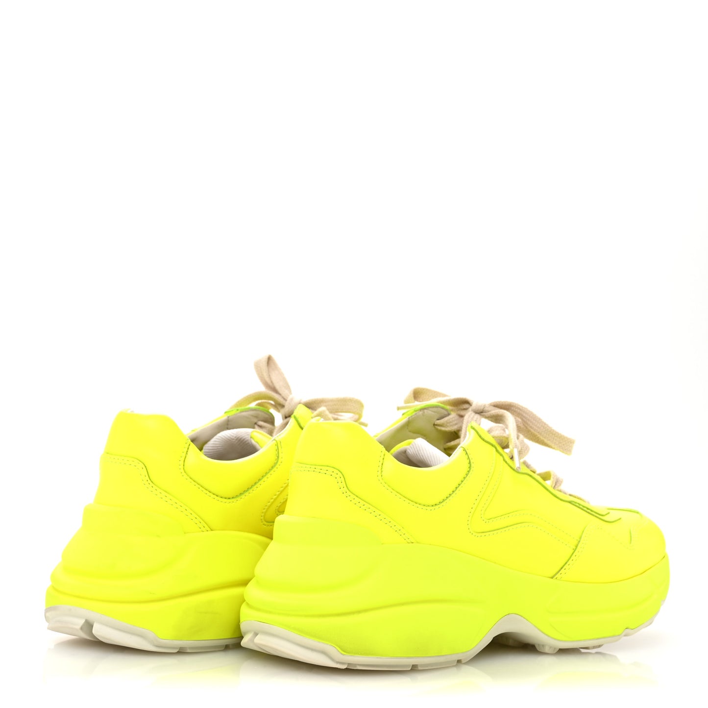 Calfskin Womens Rhyton Sneakers 37.5 Yellow Fluo