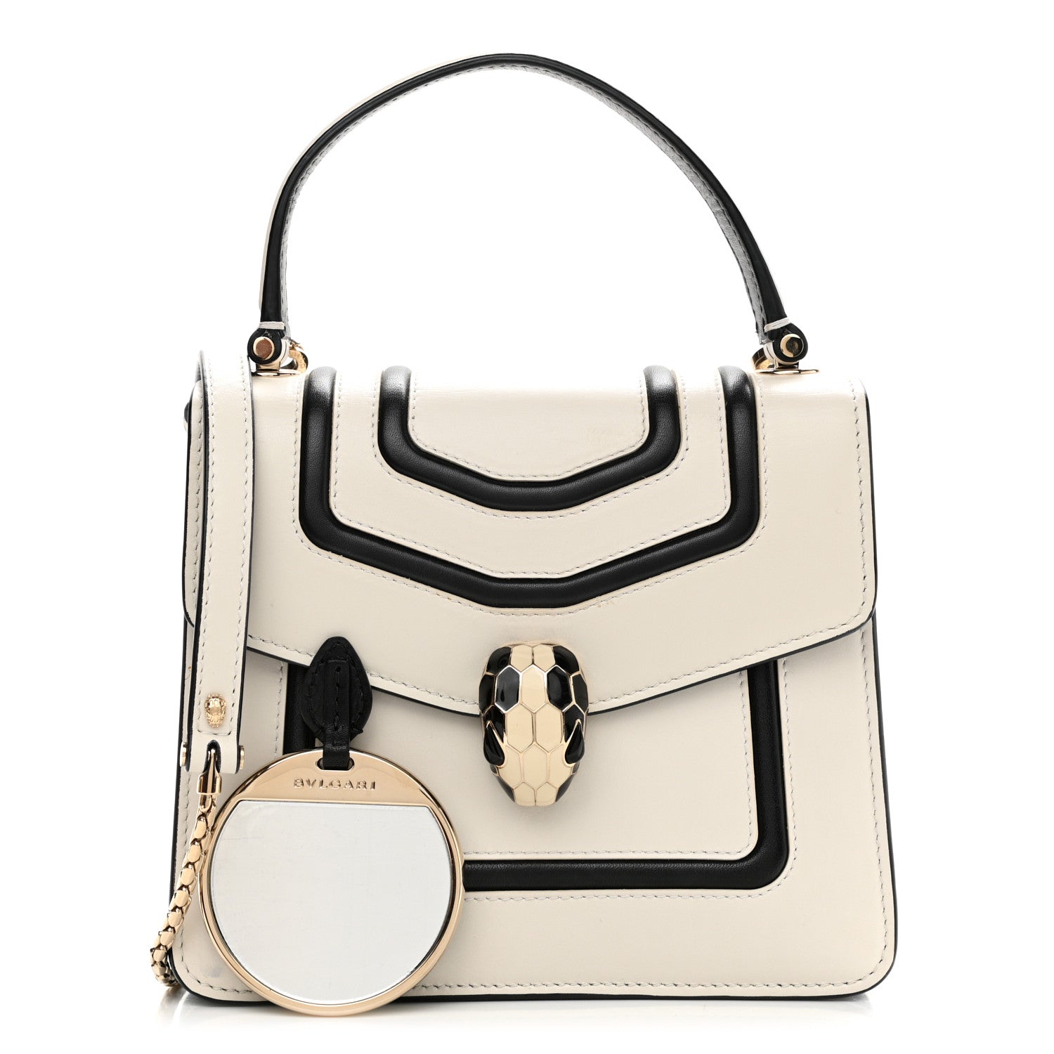 Bulgari Calfskin Serpenti Forever Top Handle White Black 1 of 14