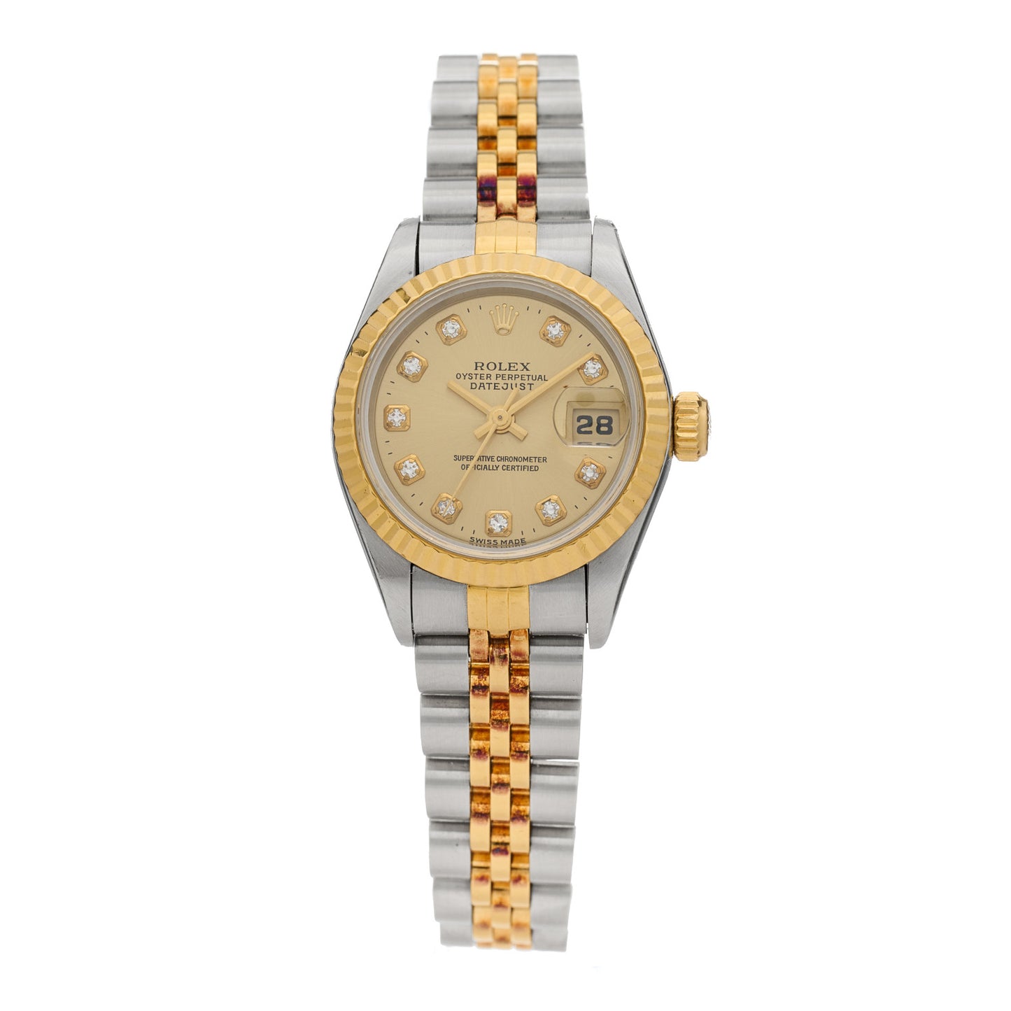 Stainless Steel 18K Yellow Gold Diamond 26mm Oyster Perpetual Datejust Watch Champagne 69173
