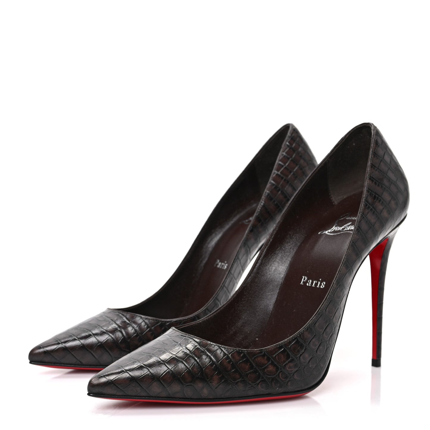 Calfskin Crocodile Embossed Kate 100 Pumps 40 Expresso