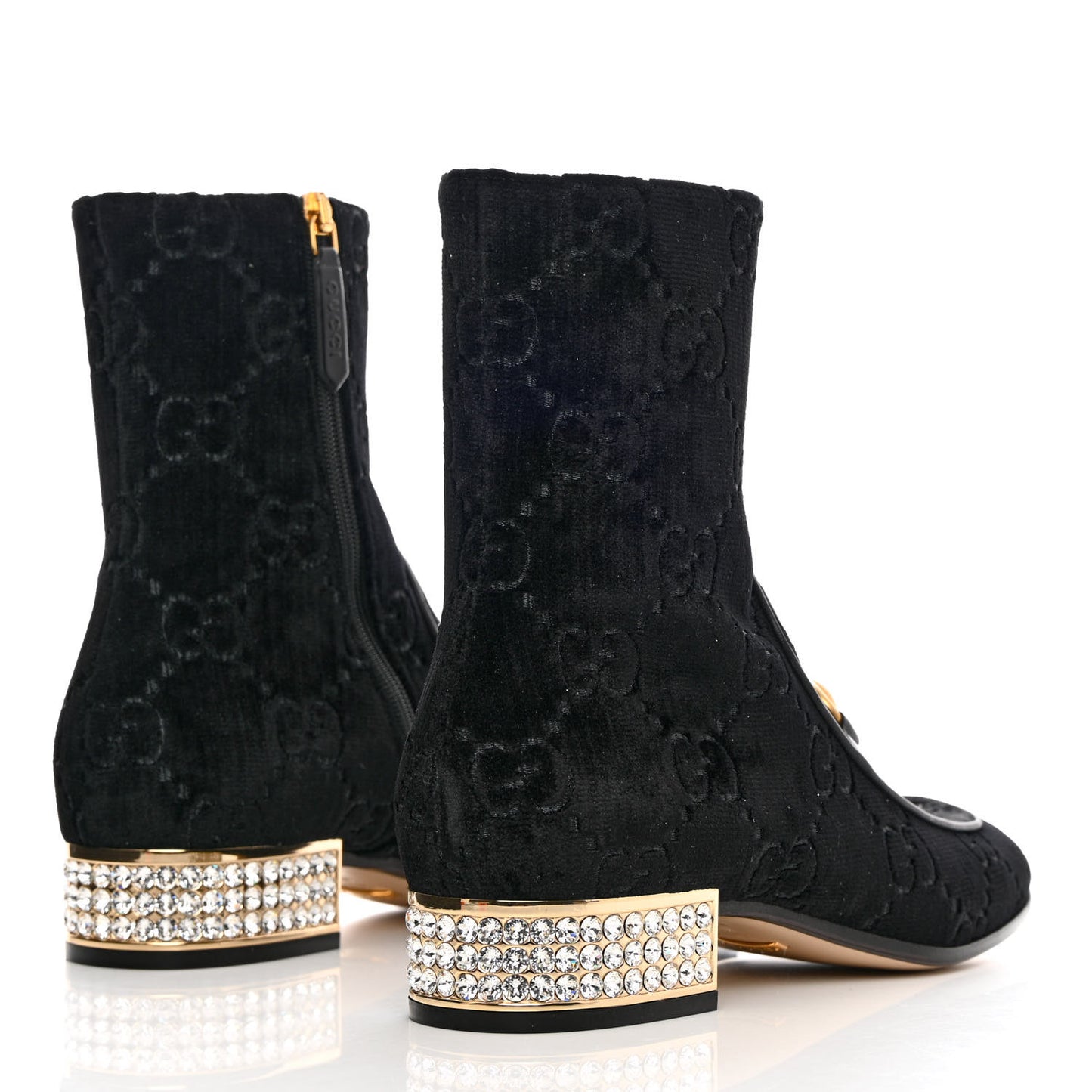 Velvet GG Monogram Crystal Horsebit Ankle Boots 37.5 Black