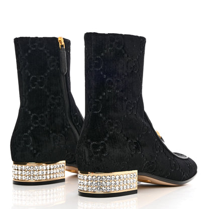 Gucci Velvet GG Monogram Crystal Horsebit Ankle Boots 37.5 Black 4 of 9