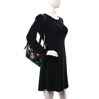 Gucci Velvet Jacquard Floral Embroidered Large Arli Top Handle Bag Black Green Multicolor 2 of 11