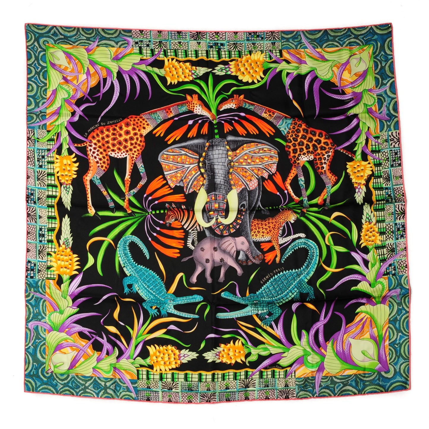 Silk La Marche Du Zambeze Scarf 90 Nero Corail Vert